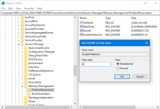disable superfetch in the registry