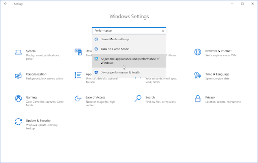 adjust the appearence and perfromance of windows
